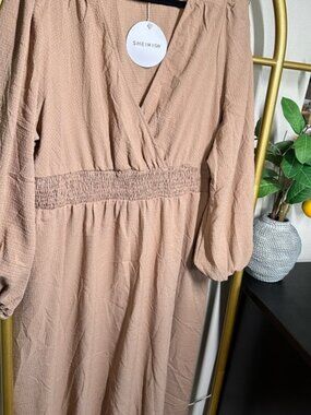 SHEIN Long Sleeve Dress in Soft Tan